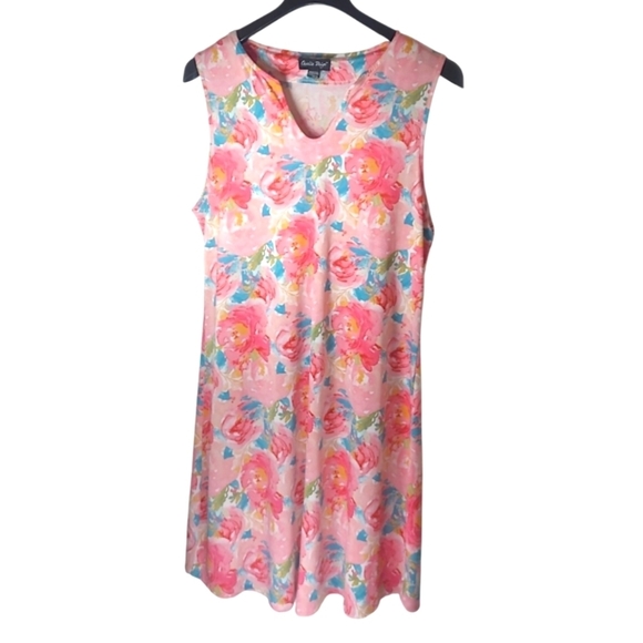 Charlie Paige Bright Sleeveless Floral Dress Pink Blue Size XL - Picture 2 of 8